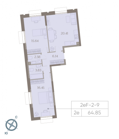 2 комн. квартира, 64.9 м², 9 этаж 