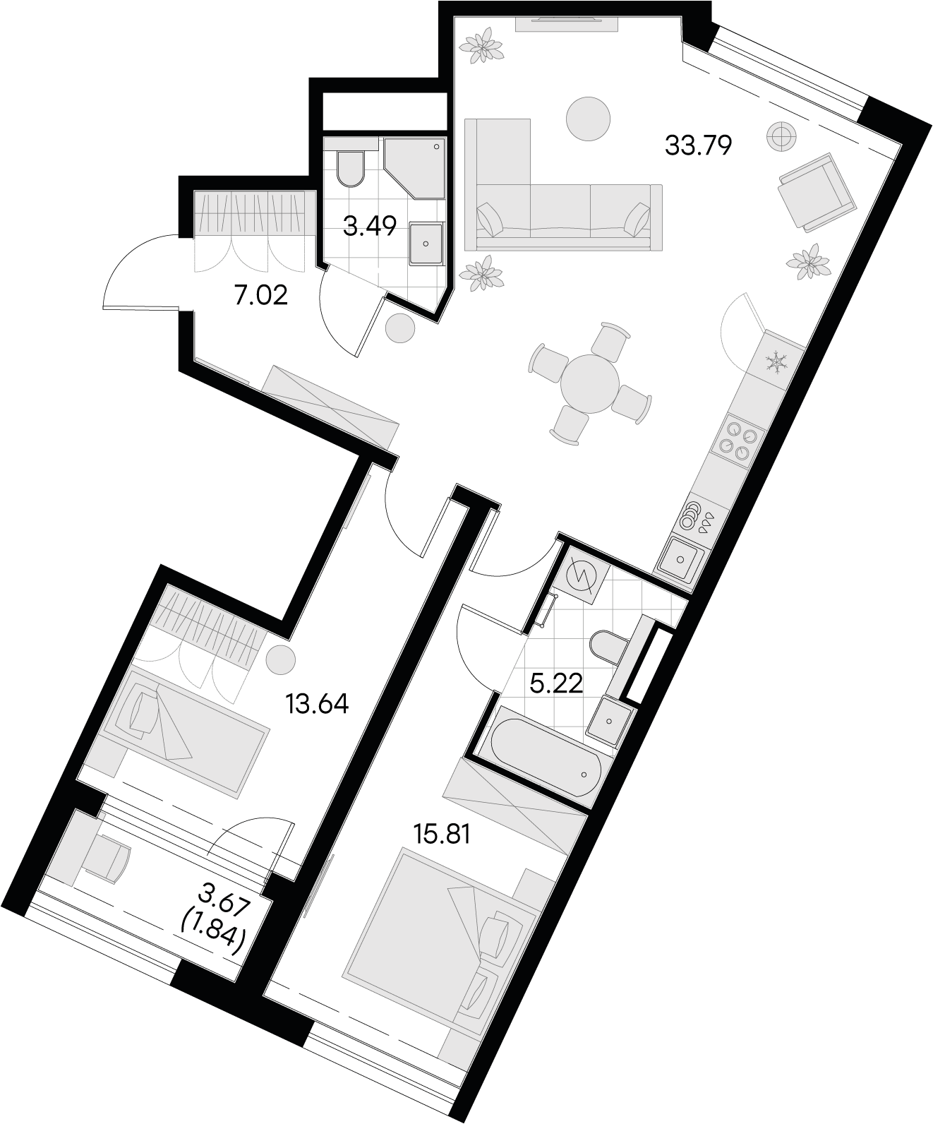1 комн. квартира, 80.8 м², 4 этаж 