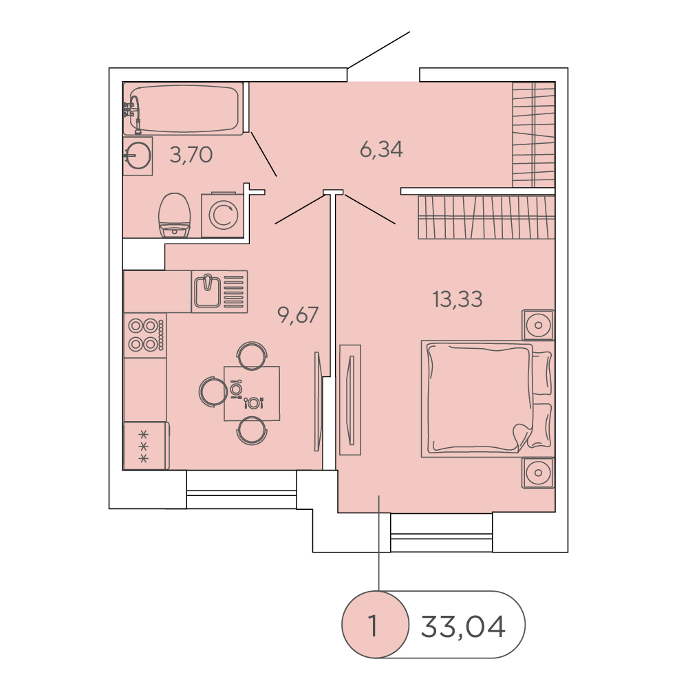 1 комн. квартира, 33 м², 1 этаж 