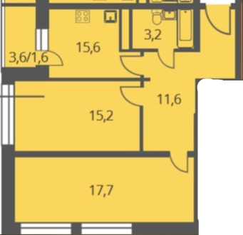 2 комн. квартира, 60.1 м², 20 этаж 