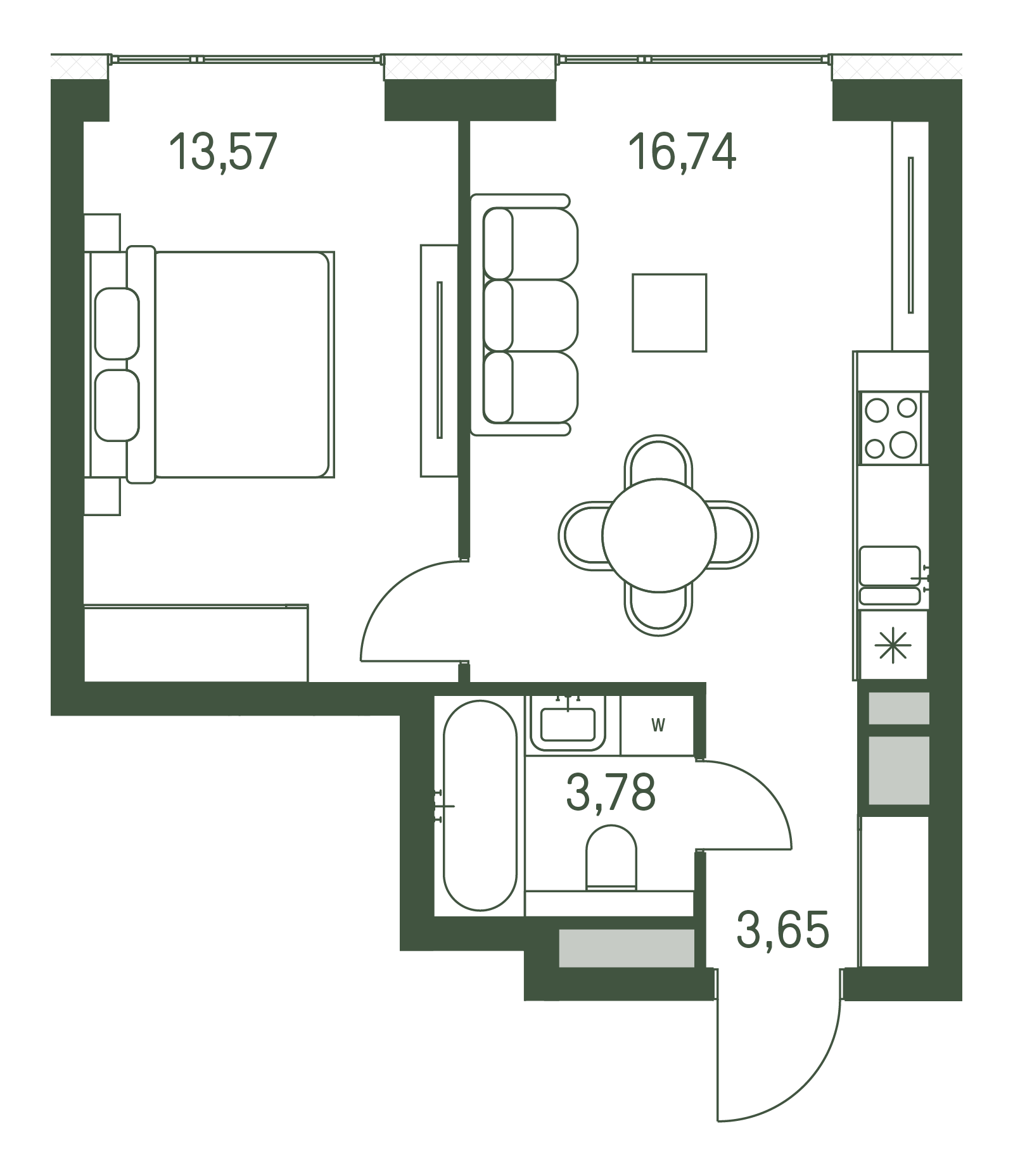 1 комн. квартира, 37.8 м², 2 этаж 