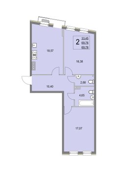2 комн. квартира, 69.8 м², 3 этаж 
