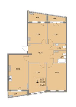 4 комн. квартира, 111.6 м², 4 этаж 