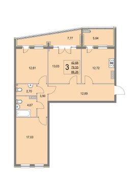 3 комн. квартира, 85.8 м², 4 этаж 