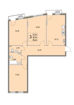 3 комн. квартира, 96.2 м², 3 этаж 
