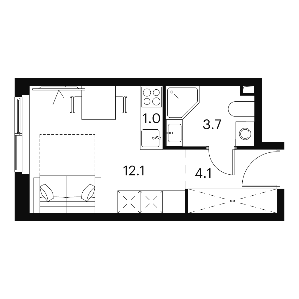 1 комн. квартира, 20.9 м², 7 этаж 