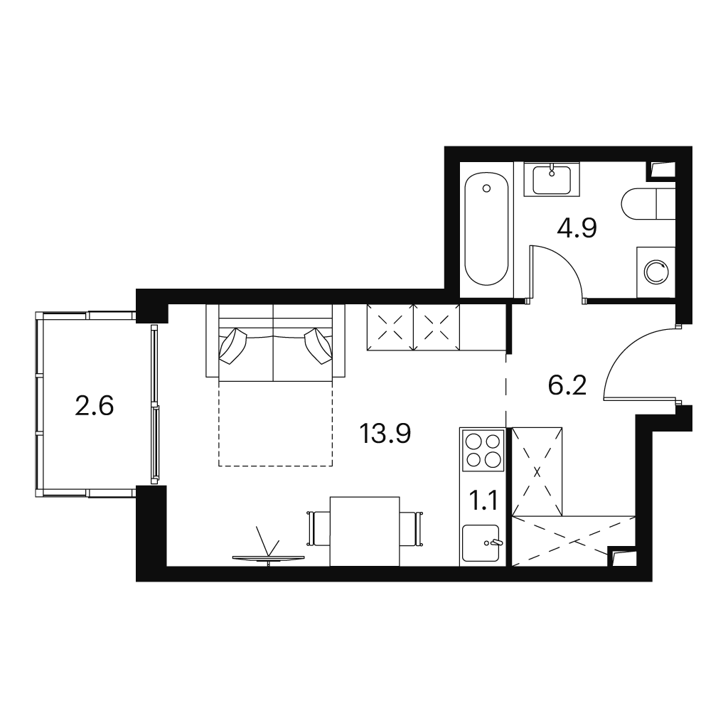 1 комн. квартира, 28.7 м², 18 этаж 