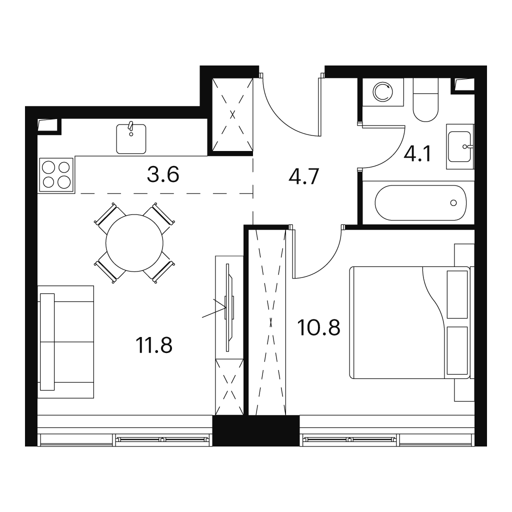 1 комн. квартира, 35 м², 13 этаж 