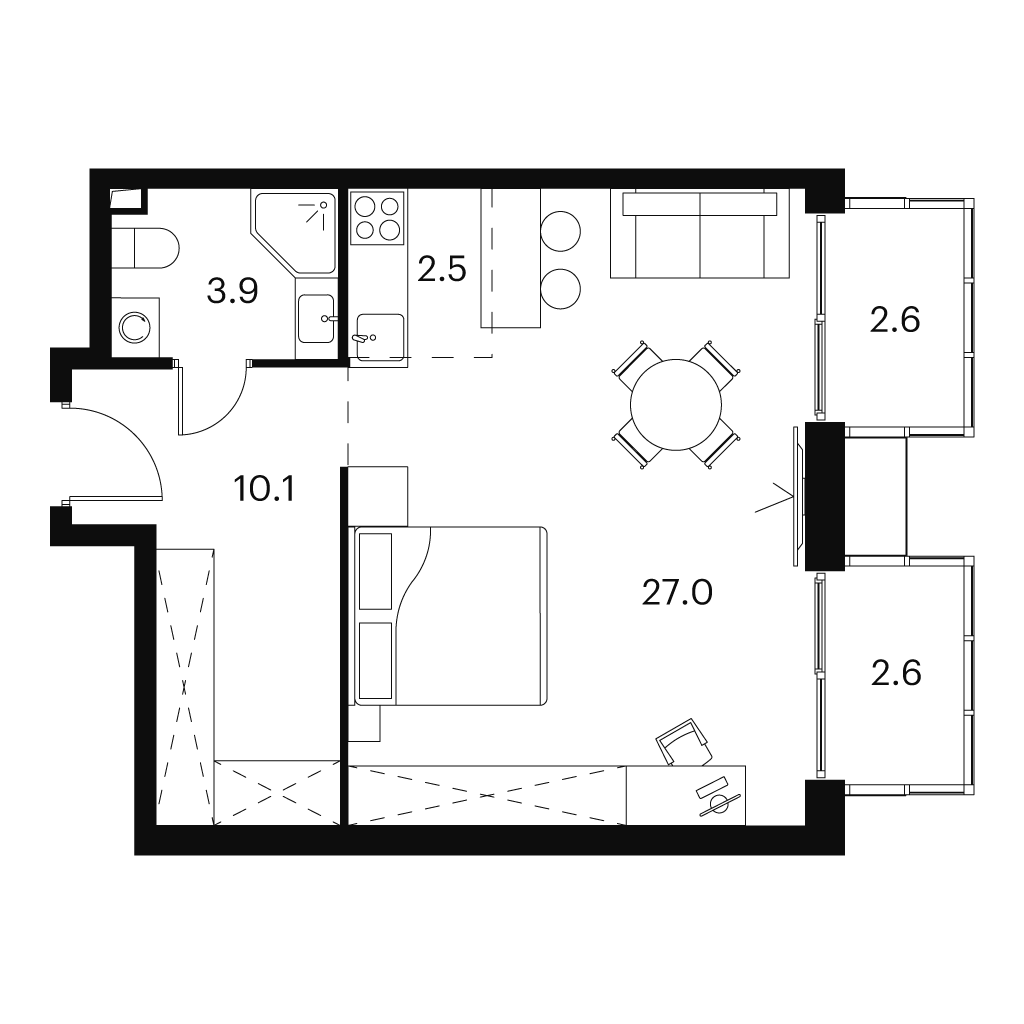 1 комн. квартира, 48.7 м², 14 этаж 