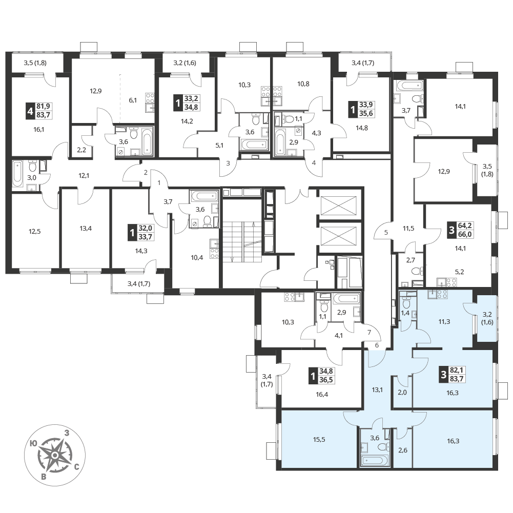 3 комн. квартира, 83.5 м², 24 этаж 