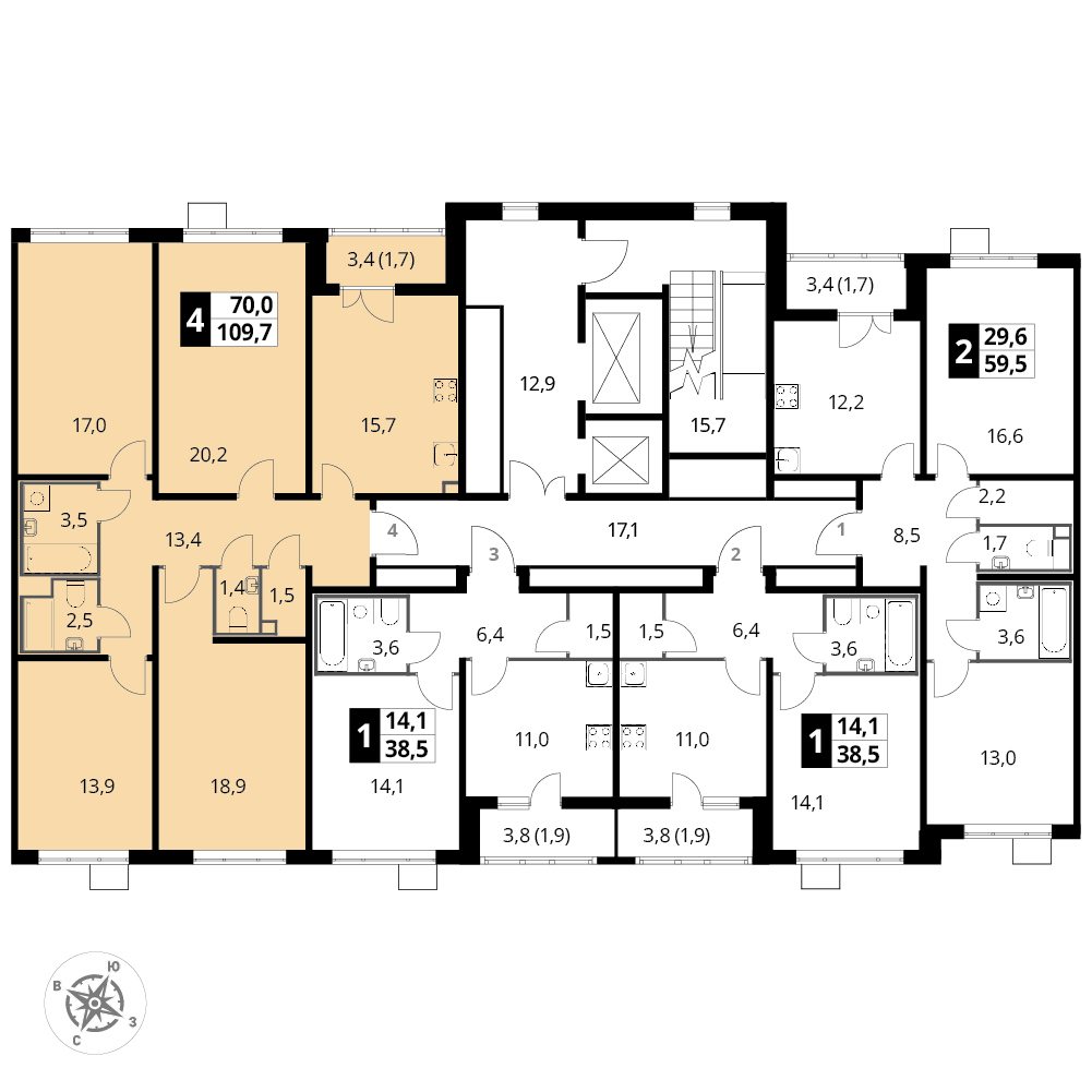 4 комн. квартира, 109.5 м², 16 этаж 