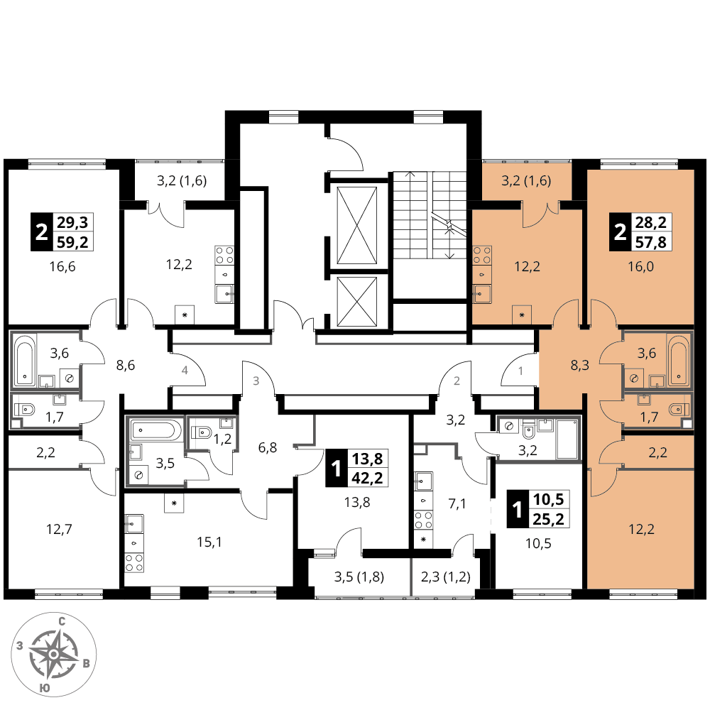 2 комн. квартира, 57.8 м², 21 этаж 
