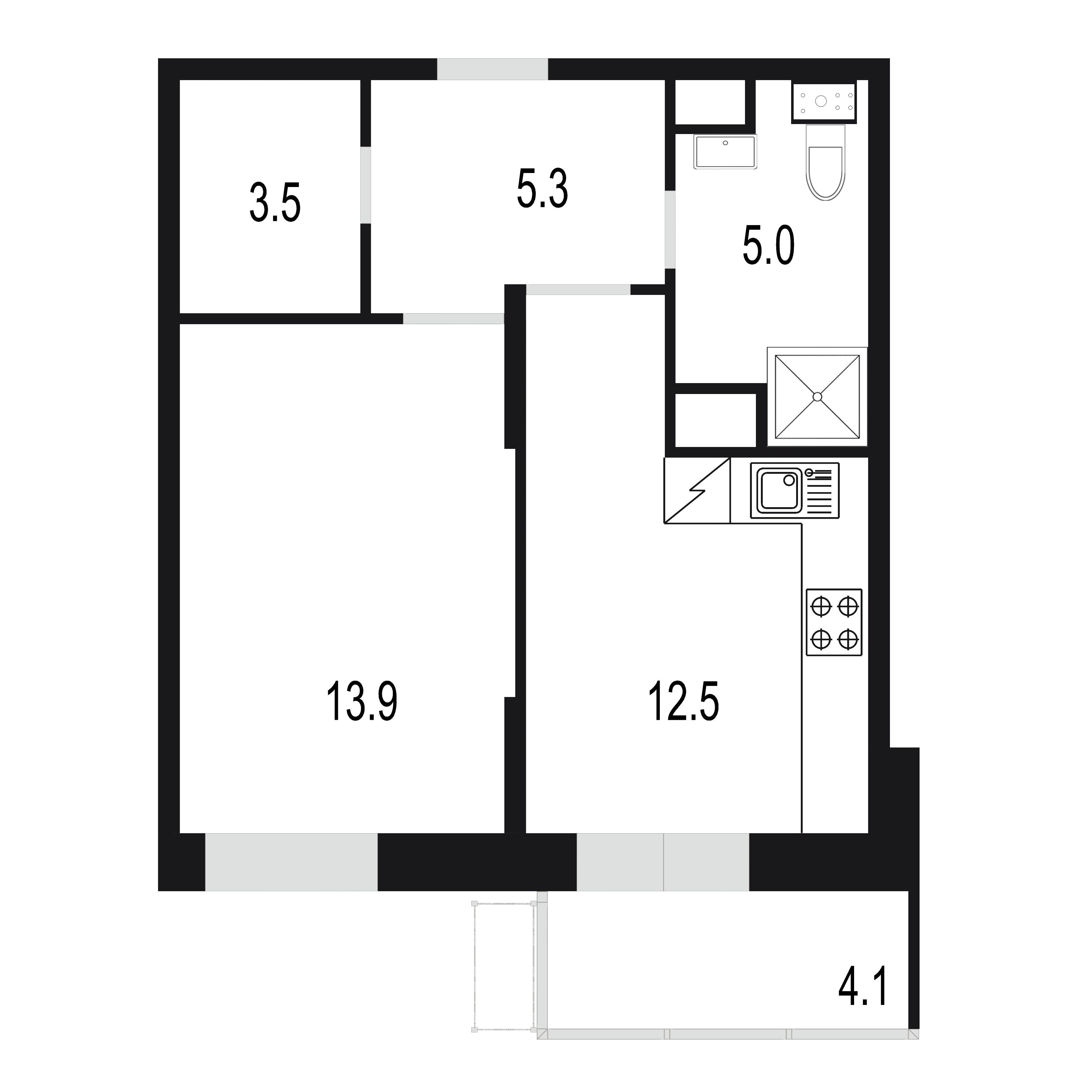 1 комн. квартира, 44.3 м², 7 этаж 