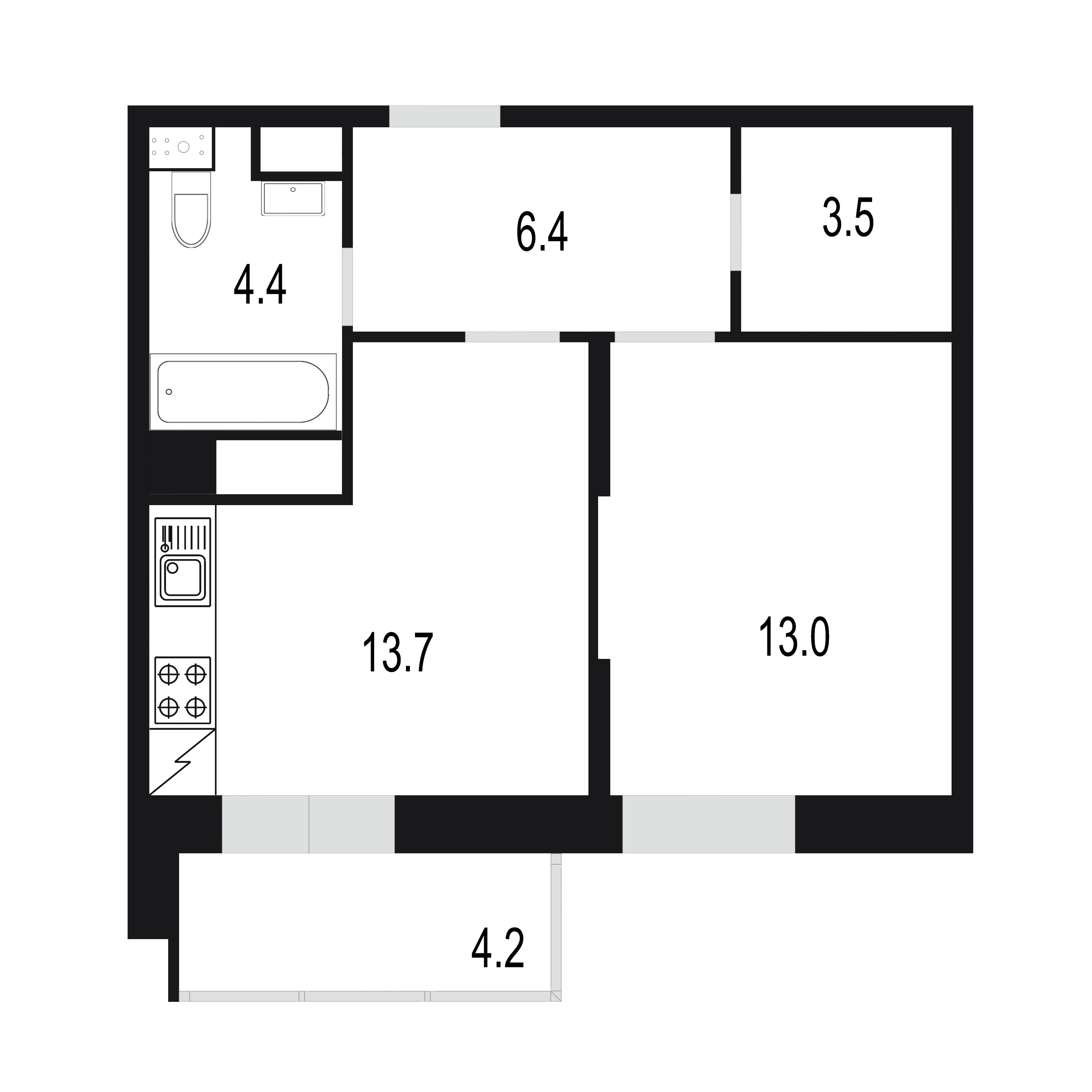 1 комн. квартира, 45.2 м², 14 этаж 