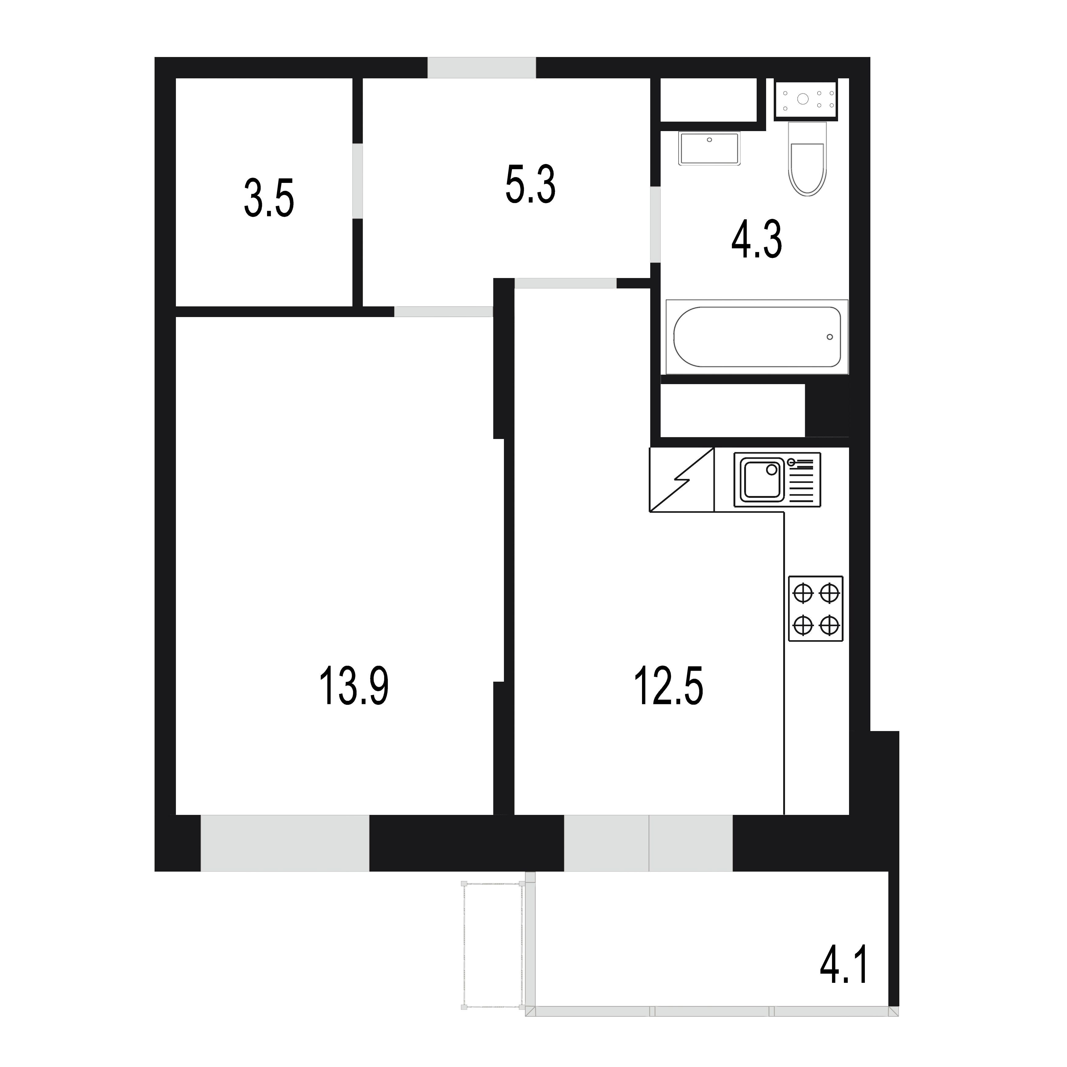 1 комн. квартира, 43.6 м², 17 этаж 