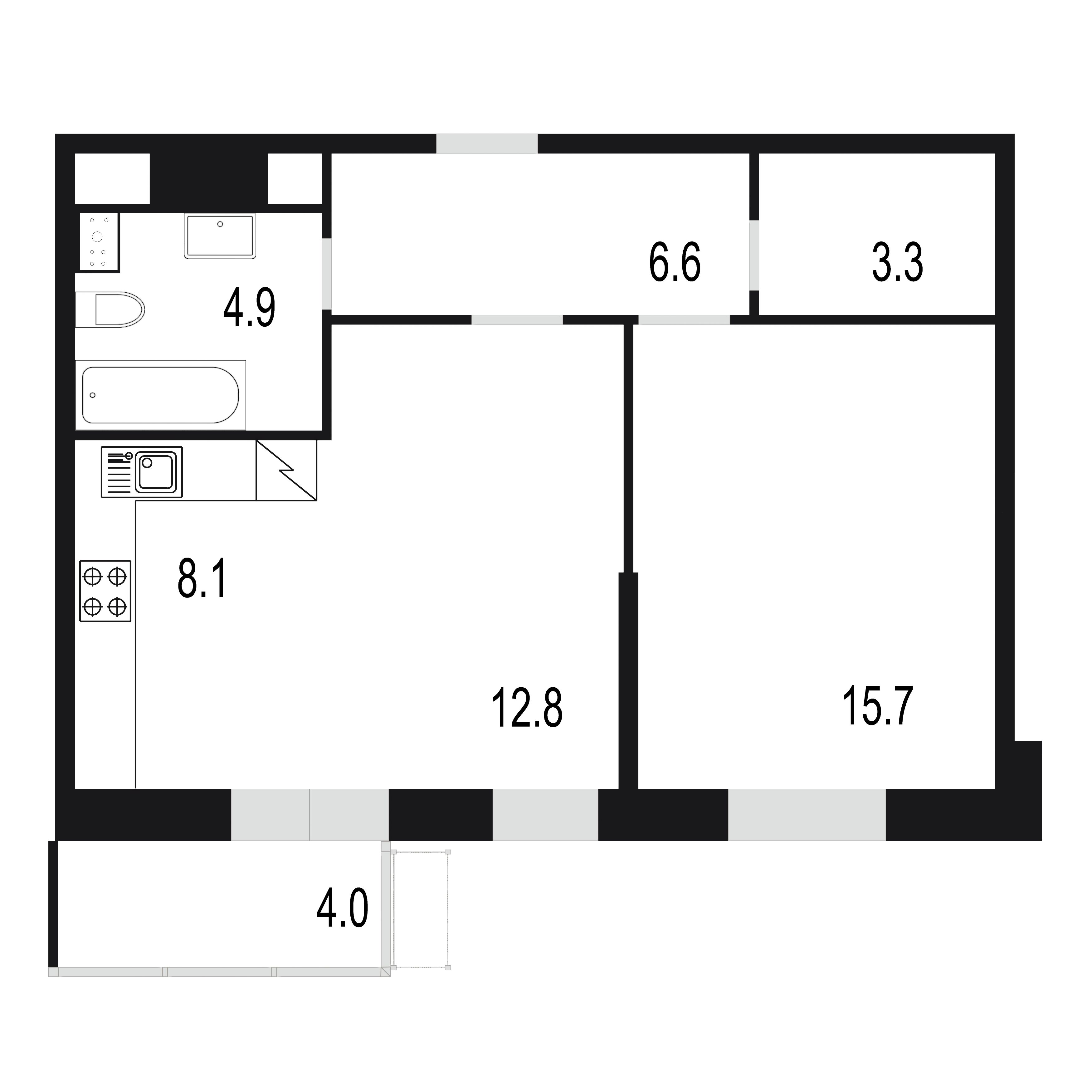 2 комн. квартира, 55.4 м², 10 этаж 