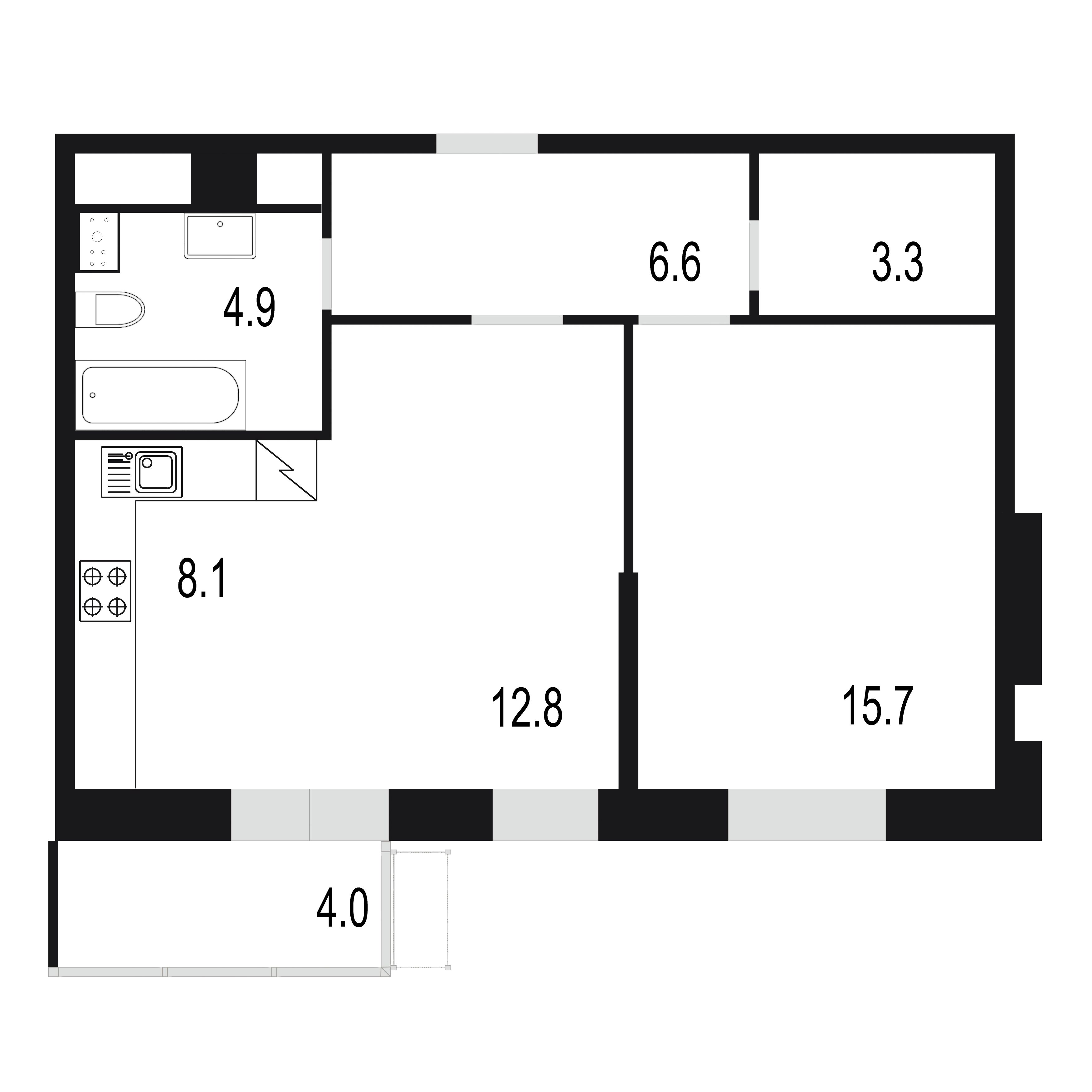 2 комн. квартира, 55.4 м², 15 этаж 