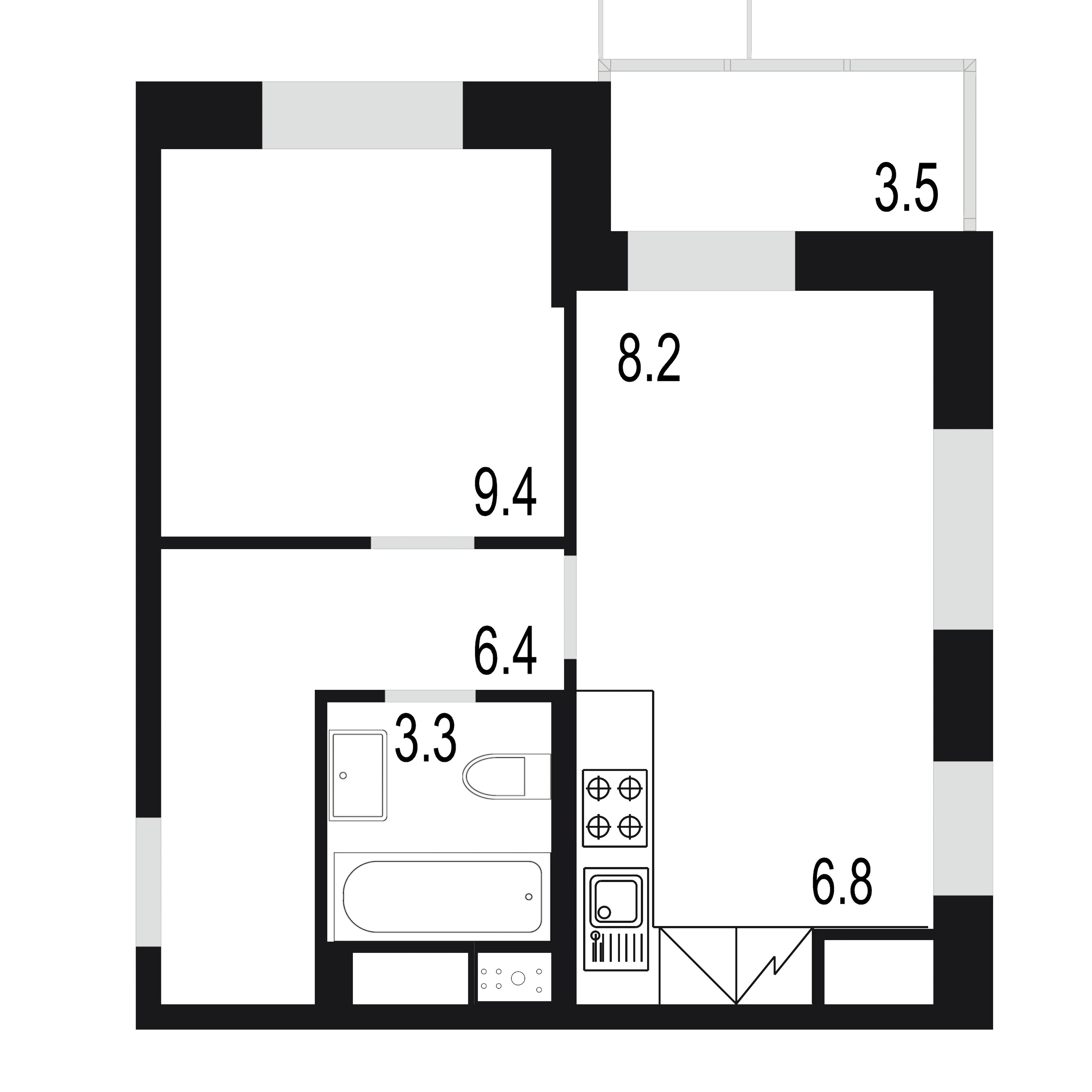2 комн. квартира, 37.6 м², 22 этаж 