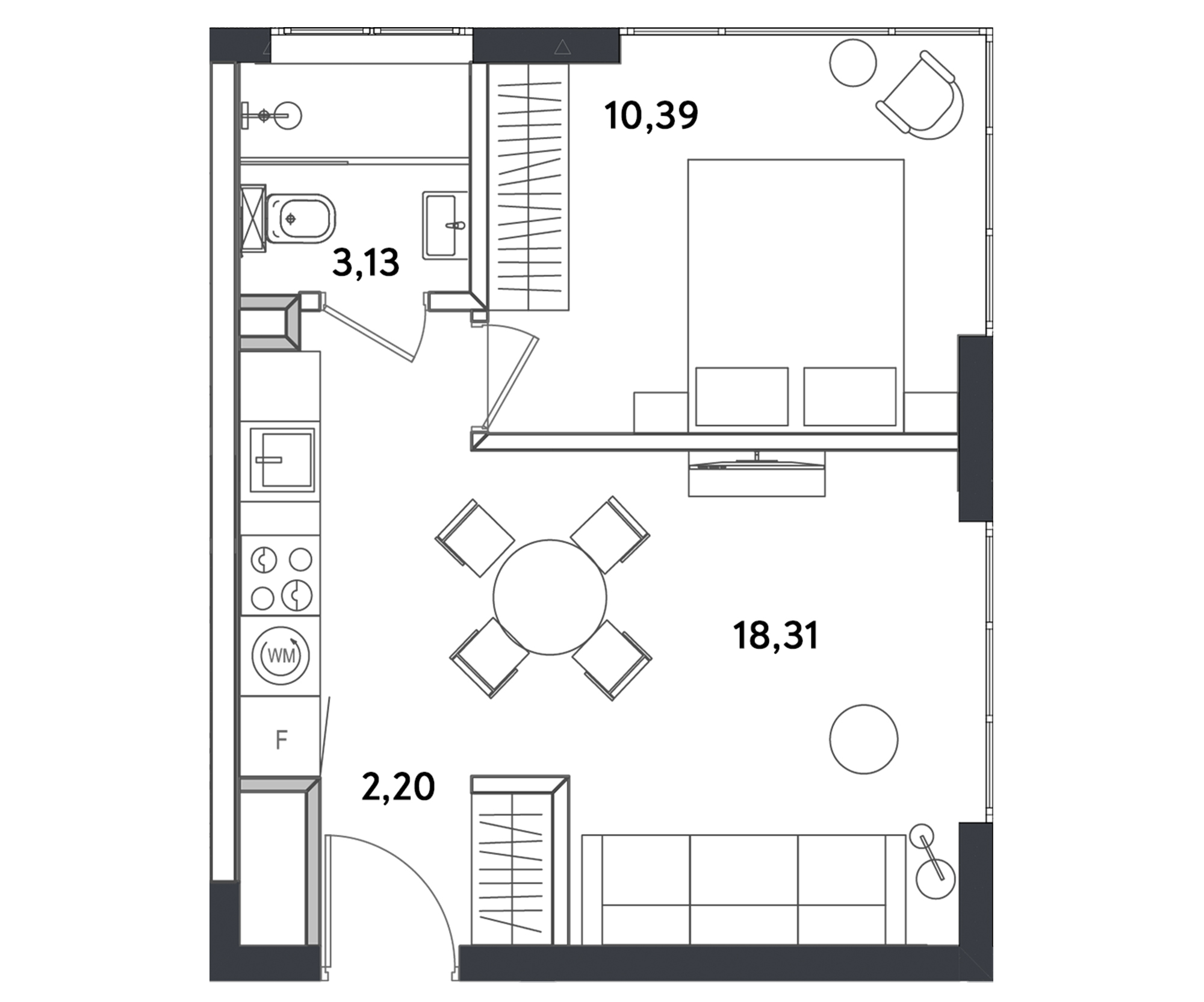 1 комн. квартира, 34.7 м², 3 этаж 