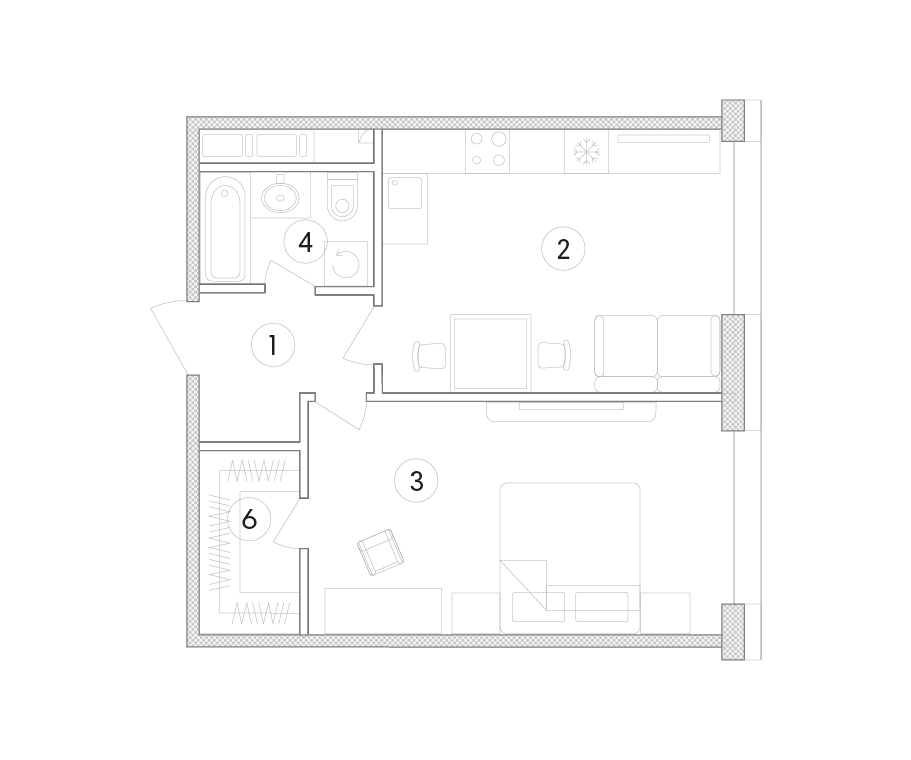 1 комн. квартира, 48.6 м², 16 этаж 