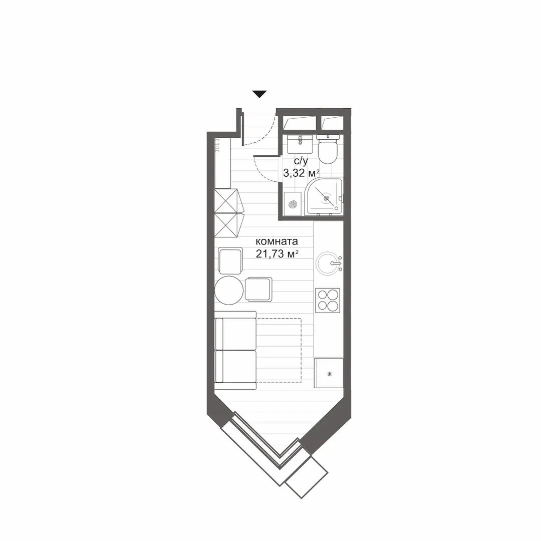студия, 25.1 м², 5 этаж 