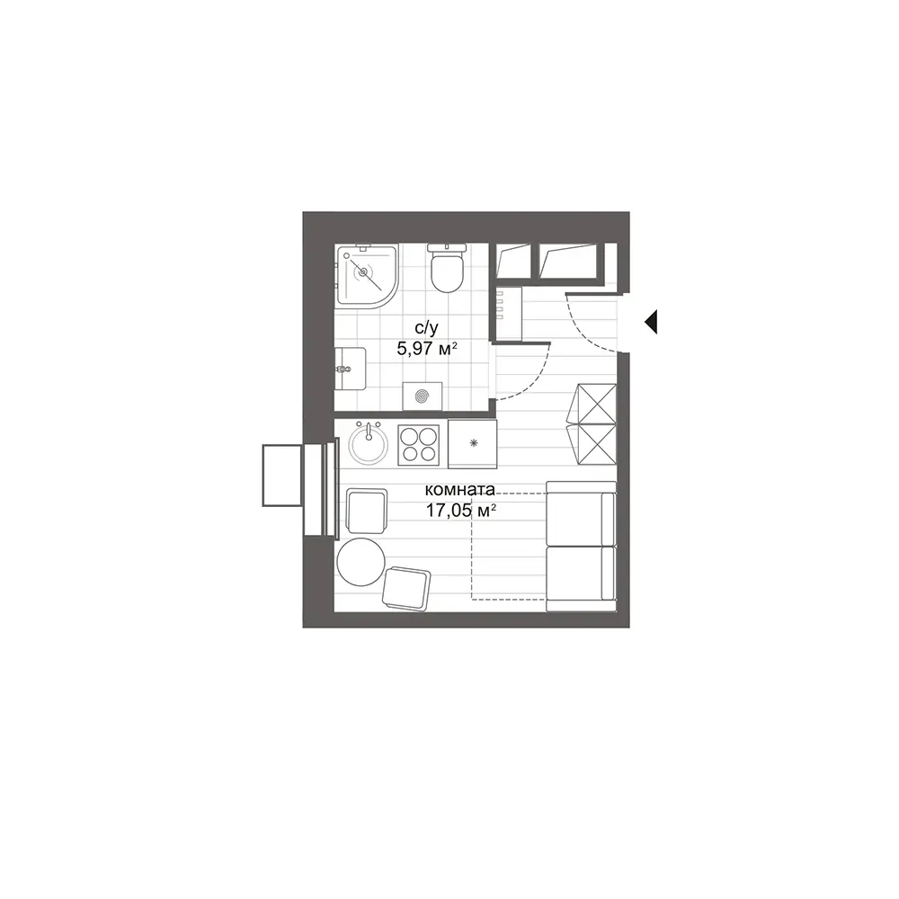 студия, 23.2 м², 2 этаж 