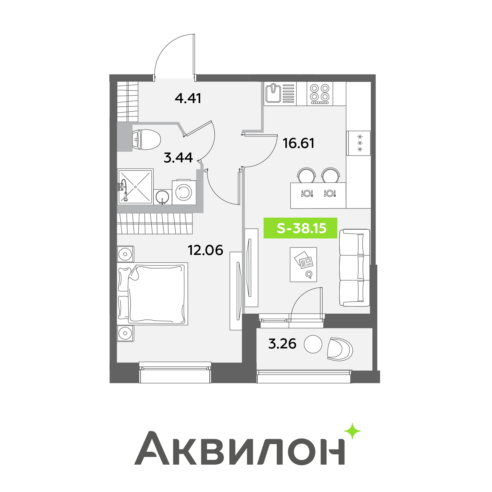 1 комн. квартира, 38.1 м², 7 этаж 