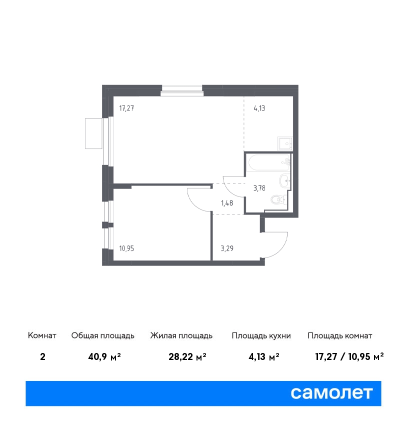 1 комн. квартира, 40.9 м², 14 этаж  (из 17)