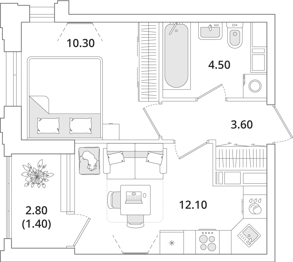 1 комн. квартира, 31.9 м², 9 этаж 