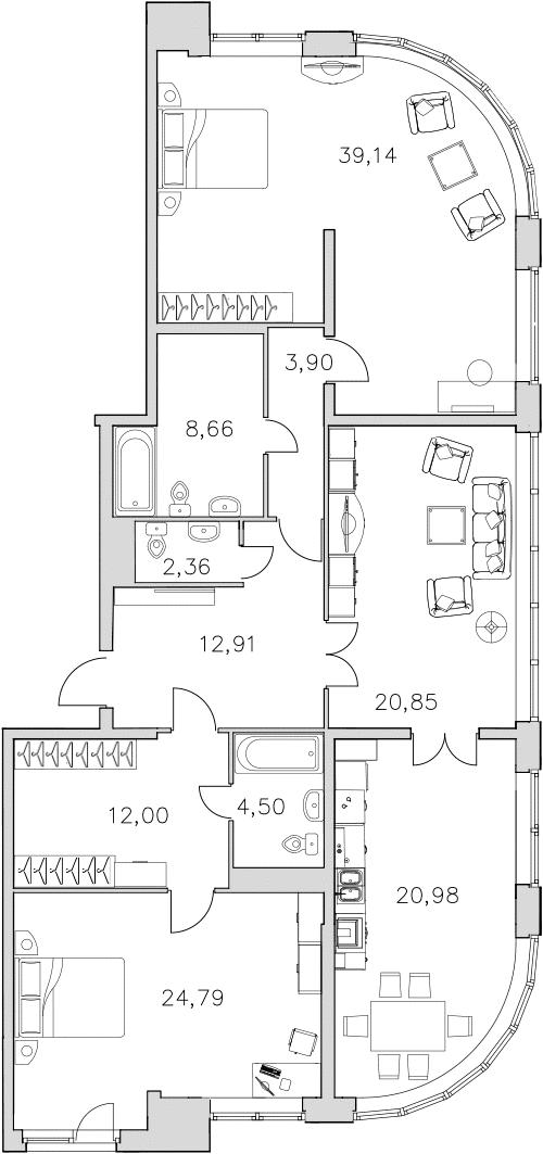 2 комн. квартира, 150.1 м², 4 этаж 