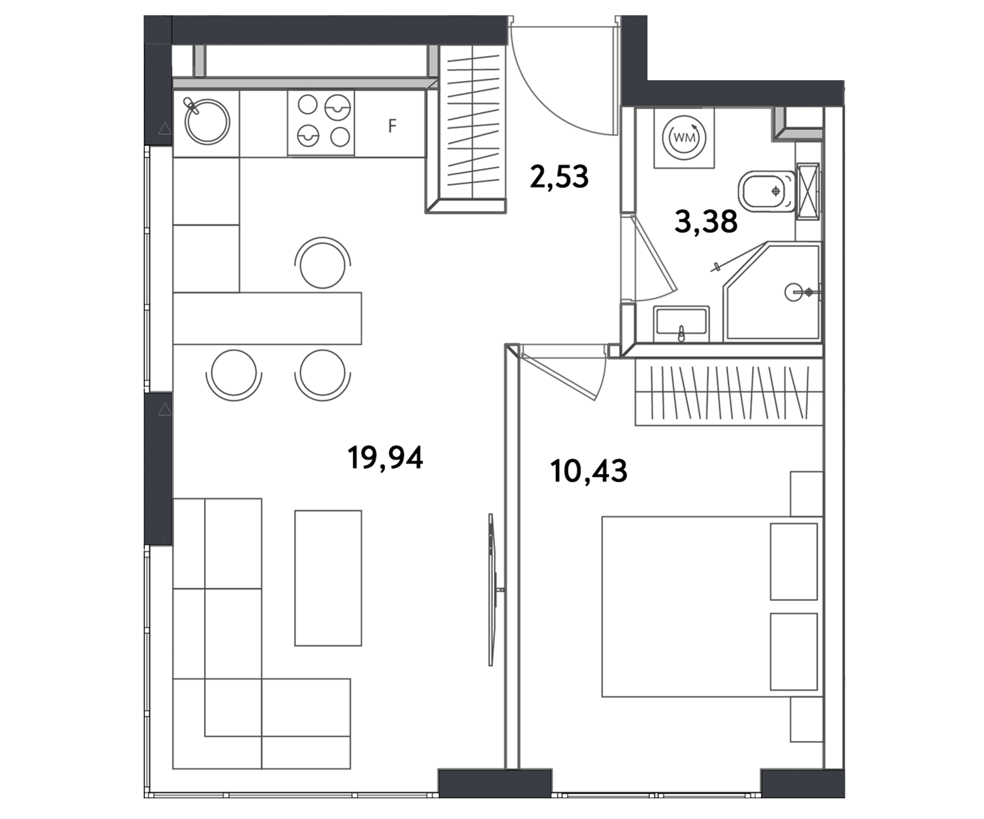 1 комн. квартира, 37 м², 3 этаж 