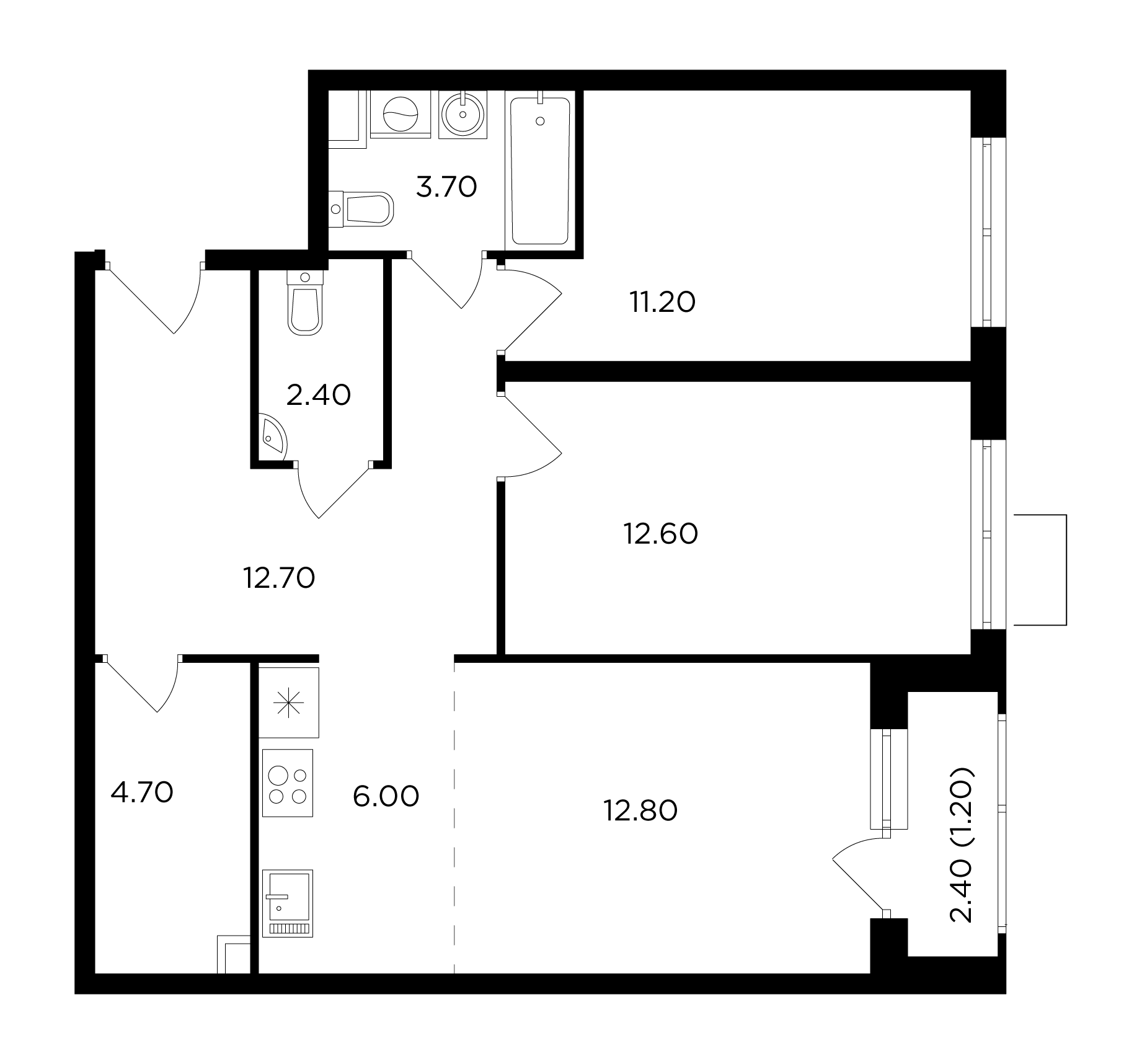 3 комн. квартира, 67.3 м², 16 этаж 