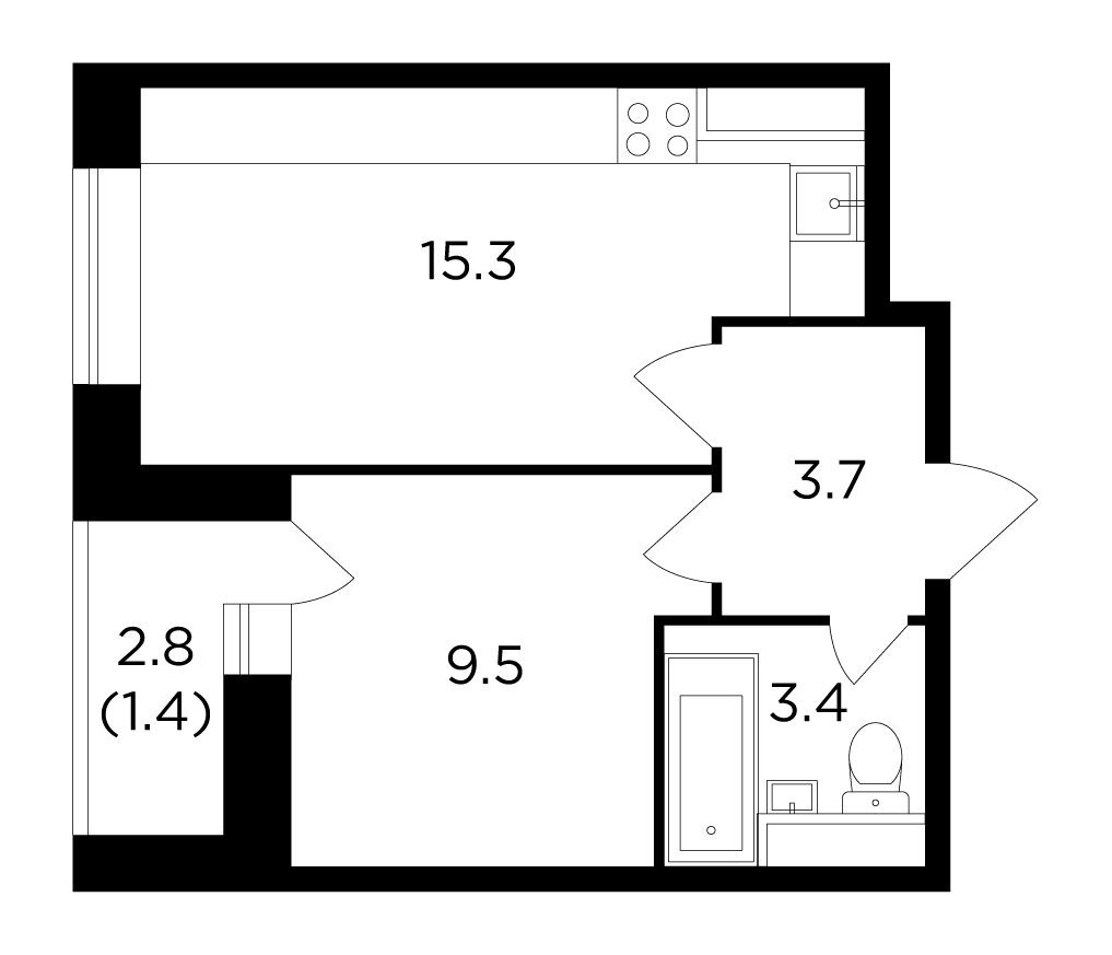 1 комн. квартира, 33.4 м², 10 этаж 