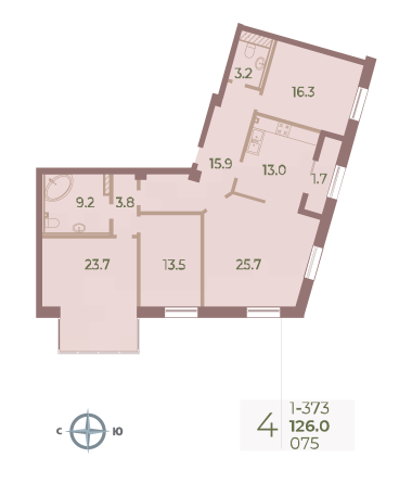 4 комн. квартира, 126 м², 7 этаж 