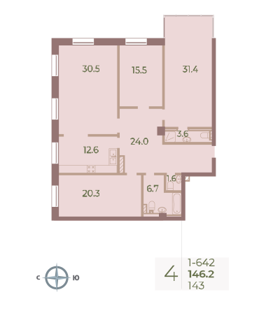 4 комн. квартира, 146.2 м², 4 этаж 