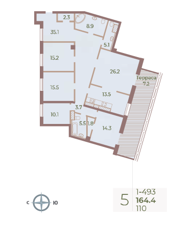 5 комн. квартира, 164.4 м², 9 этаж 