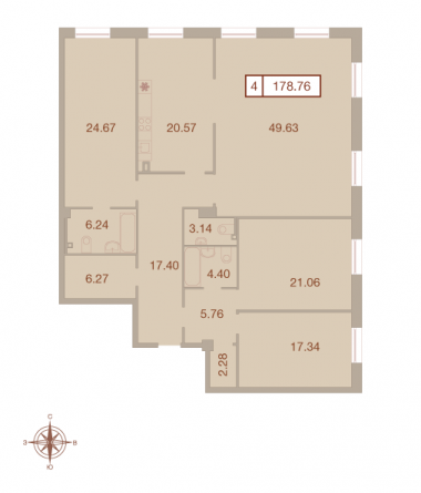4 комн. квартира, 178.4 м², 1 этаж 