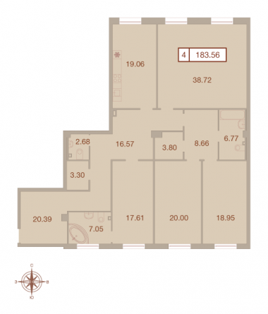 4 комн. квартира, 183.7 м², 1 этаж 