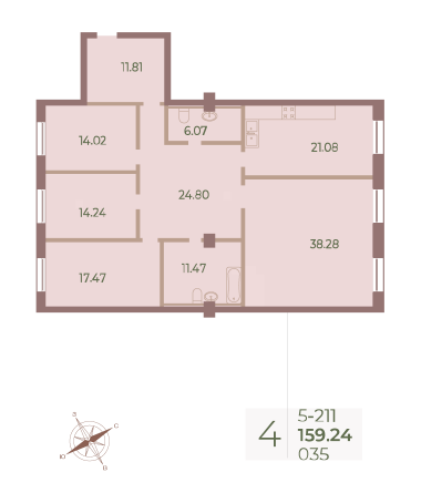 4 комн. квартира, 159.6 м², 1 этаж 