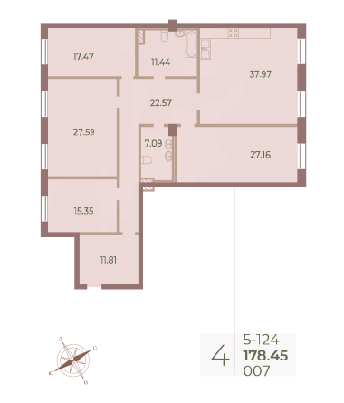 4 комн. квартира, 178.8 м², 2 этаж 