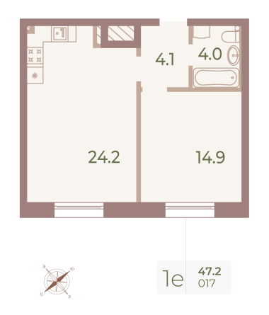 1 комн. квартира, 47.1 м², 5 этаж 