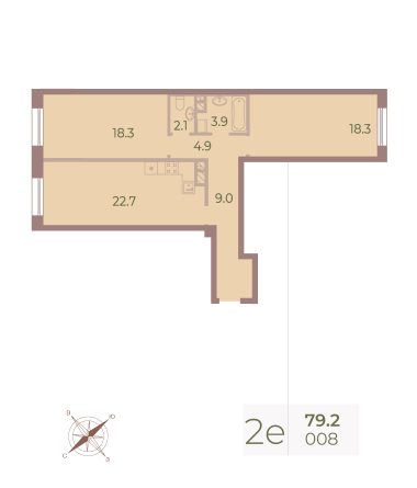 2 комн. квартира, 79.3 м², 4 этаж 