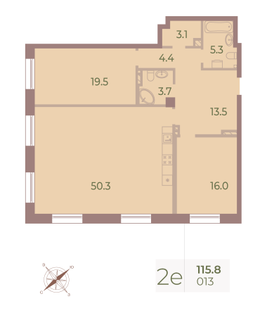 2 комн. квартира, 115.5 м², 3 этаж 