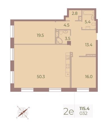 2 комн. квартира, 115 м², 6 этаж 