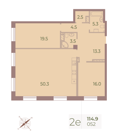 2 комн. квартира, 114.3 м², 8 этаж 