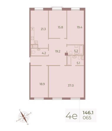 4 комн. квартира, 147.2 м², 5 этаж 