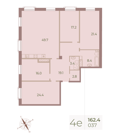 4 комн. квартира, 163.1 м², 8 этаж 