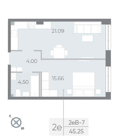 1 комн. квартира, 45.3 м², 1 этаж 