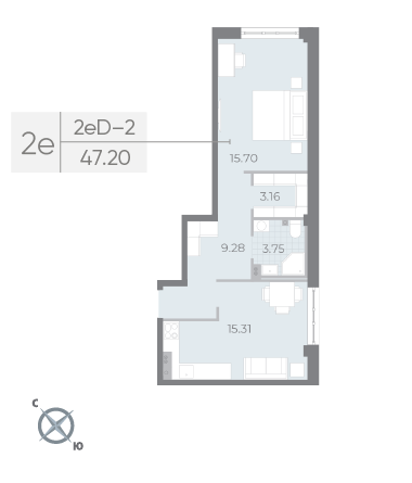 1 комн. квартира, 47.2 м², 3 этаж 