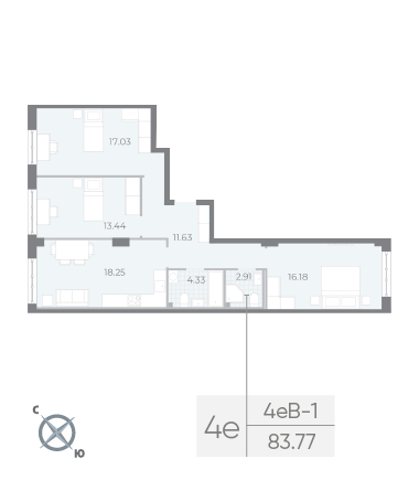 3 комн. квартира, 83.8 м², 1 этаж 